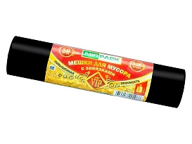 Мешки для мусора 120 л, с завязками, черные, в рулоне 10 шт., ПНД, 15 мкм, 800х750 мм, VIP, Z12010black в Нижнекамске