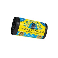 Мешки для мусора 20 л, с ушками, черные, в рулоне 30 шт., ПНД, 10 мкм, 550х440 мм, Крепакоф, 4607075710405 в Нижнекамске Мешки для мусора 20 л, с ушками, черные, в рулоне 30 шт., ПНД, 10 мкм, 550х440 мм, Крепакоф, 4607075710405 в Нижнекамске