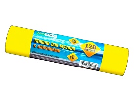 Мешки для мусора 120 л, с завязками, желтые, в рулоне 10 шт., ПНД, 15 мкм, 800х750 мм, VIP, Z12010yel в Нижнекамске Мешки для мусора 120 л, с завязками, желтые, в рулоне 10 шт., ПНД, 15 мкм, 800х750 мм, VIP, Z12010yel в Нижнекамске