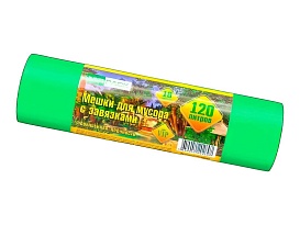 Мешки для мусора 120 л, с завязками, зеленые, в рулоне 10 шт., ПНД, 15 мкм, 800х750 мм, VIP, Z12010green в Нижнекамске