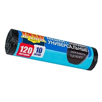 Мешки для мусора 120 л, с ушками, черные, в рулоне 10 шт., ПНД, 15 мкм, 1100х700 мм, Крепак, 4607075710474 в Нижнекамске