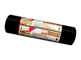 Мешки для мусора 120 л, черные, в рулоне 10 шт., ПНД, 12 мкм, 1100х700 мм, MIRPACK Classik, 1201011 в Нижнекамске