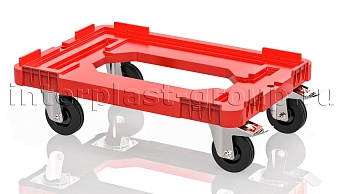 Тележка пластиковая с отверстием 2 колеса с тормозом красная в Нижнекамске Тележка пластиковая с отверстием 2 колеса с тормозом красная в Нижнекамске