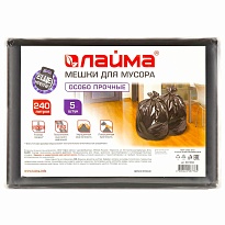 Мешки для мусора 240 л, черные, в пачке 5 шт., ПВД 60 мкм, 1400х900 мм, LAIMA, 601394 в Нижнекамске