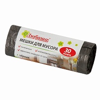 Мешки для мусора 30 л, черные, в рулоне 20 шт., ПНД, 5 мкм, 550х470 мм, Любаша эконом, 605329 в Нижнекамске