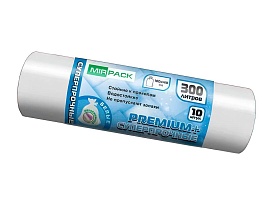 Мешки для мусора 300 л, белые, в рулоне 10 шт., ПВД 70 мкм, 1400х1000 мм, PREMIUM+, 300101602 в Нижнекамске